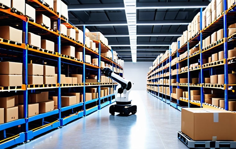 **Prompt:** A brightly lit, modern warehouse scene. A robotic arm, powered by deep learning AI, is efficiently sorting packages. In the background, other autonomous robots navigate the aisles, optimizing the logistics process. The overall tone is futuristic and efficient.