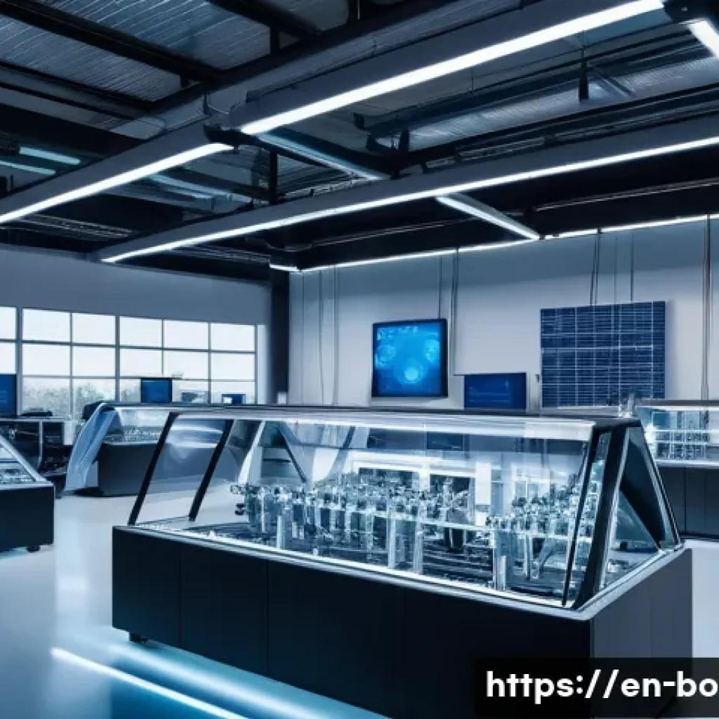 로봇기술사와 전력 제어 기술 - A futuristic manufacturing plant interior showcasing a seamless integration of intelligent robots an...