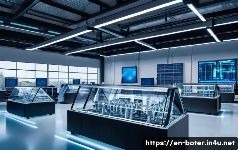 로봇기술사와 전력 제어 기술 - A futuristic manufacturing plant interior showcasing a seamless integration of intelligent robots an...