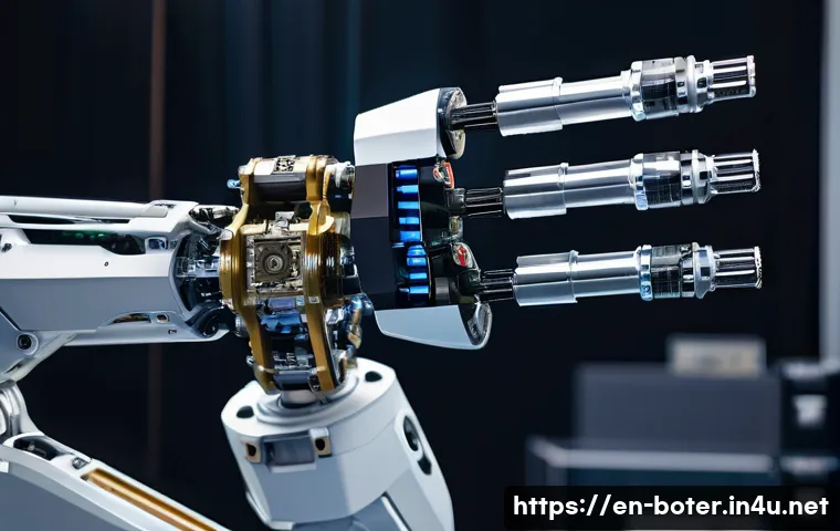 로봇기술사와 로봇 기구학 설계 - A highly detailed six-degree-of-freedom robotic arm in a modern industrial setting, showcasing its m...