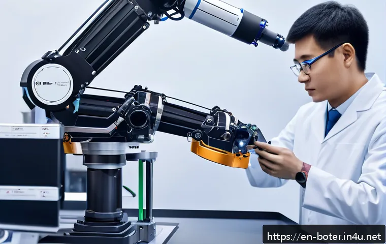 로봇기술사와 3D 프린팅 활용 사례 - A high-tech industrial robotic arm equipped with multi-axis joints printing a complex aerospace comp...