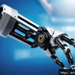 로봇기술사와 다관절 로봇 설계 - A detailed, hyper-realistic close-up of a multi-joint robotic arm with six degrees of freedom, showc...