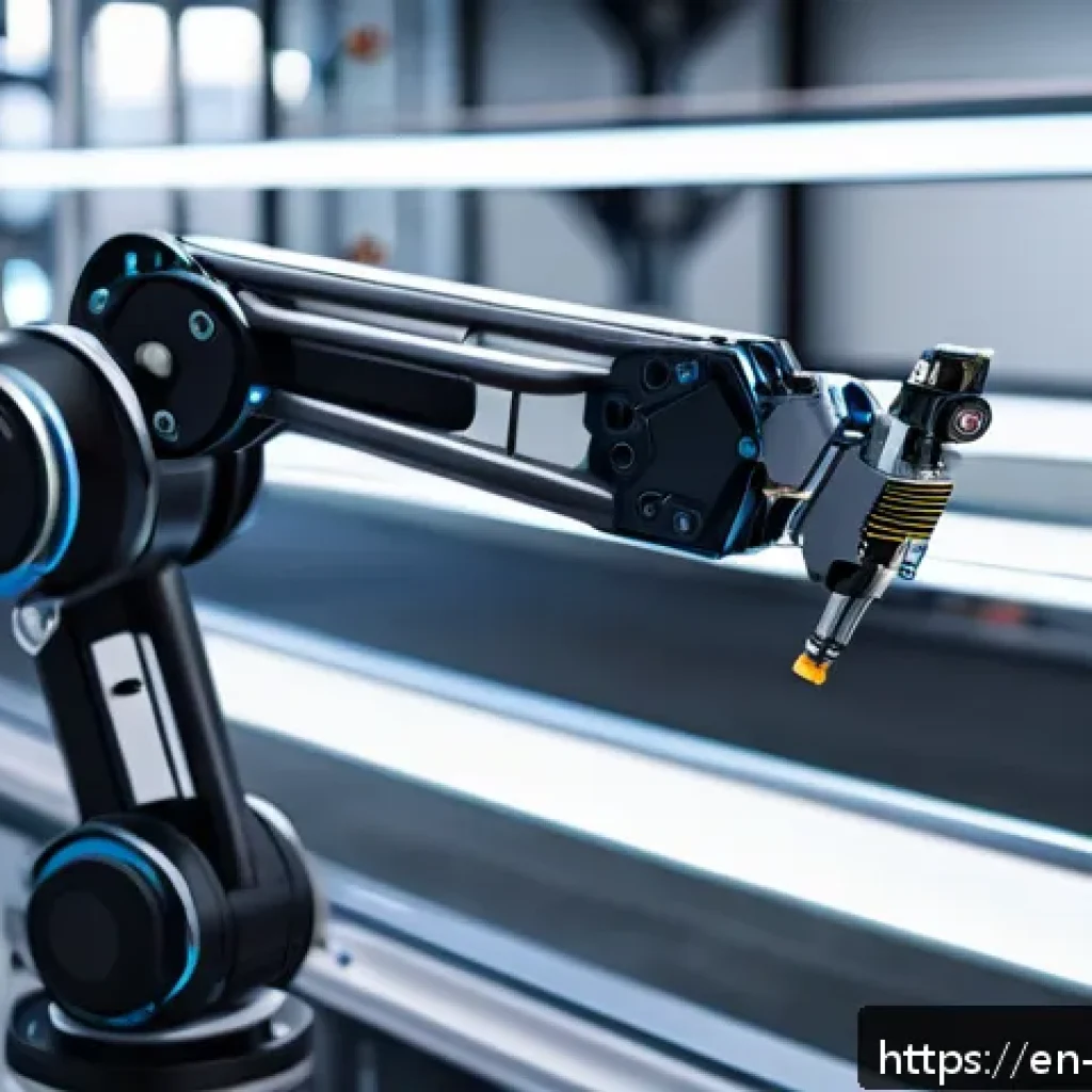 로봇기술사와 로봇 공정 문제 해결 - A high-tech robotic arm in a modern industrial setting, designed with lightweight carbon fiber and a...