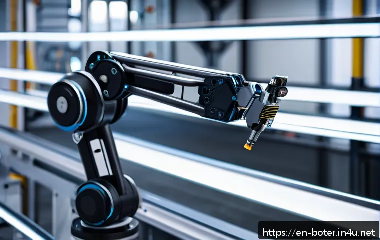 로봇기술사와 로봇 공정 문제 해결 - A high-tech robotic arm in a modern industrial setting, designed with lightweight carbon fiber and a...