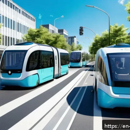 로봇기술사와 자율주행 로봇 개발 - A futuristic smart city street scene during daytime, featuring autonomous electric shuttles smoothly...