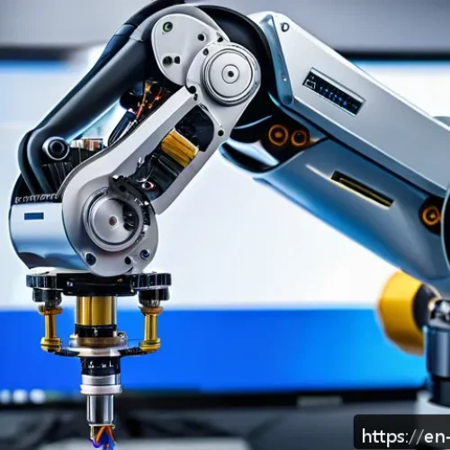 로봇기술사와 관련된 기계공학 이론 - A highly detailed close-up of a robotic arm equipped with servo motors, showcasing intricate wiring ...